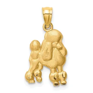 14KYellow Gold Solid Diamond Cut Brushed Finish Poodle Dog Charm Pendant