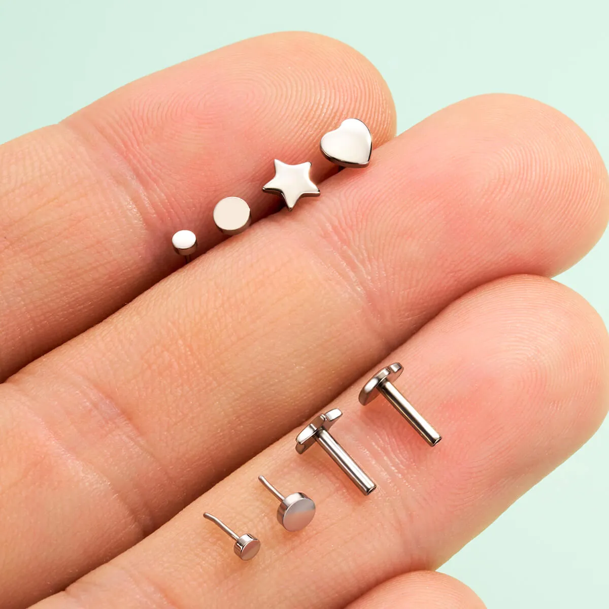 16G Titanium Threadless Disc Top Star Heart Flat Back Cartilage Stud