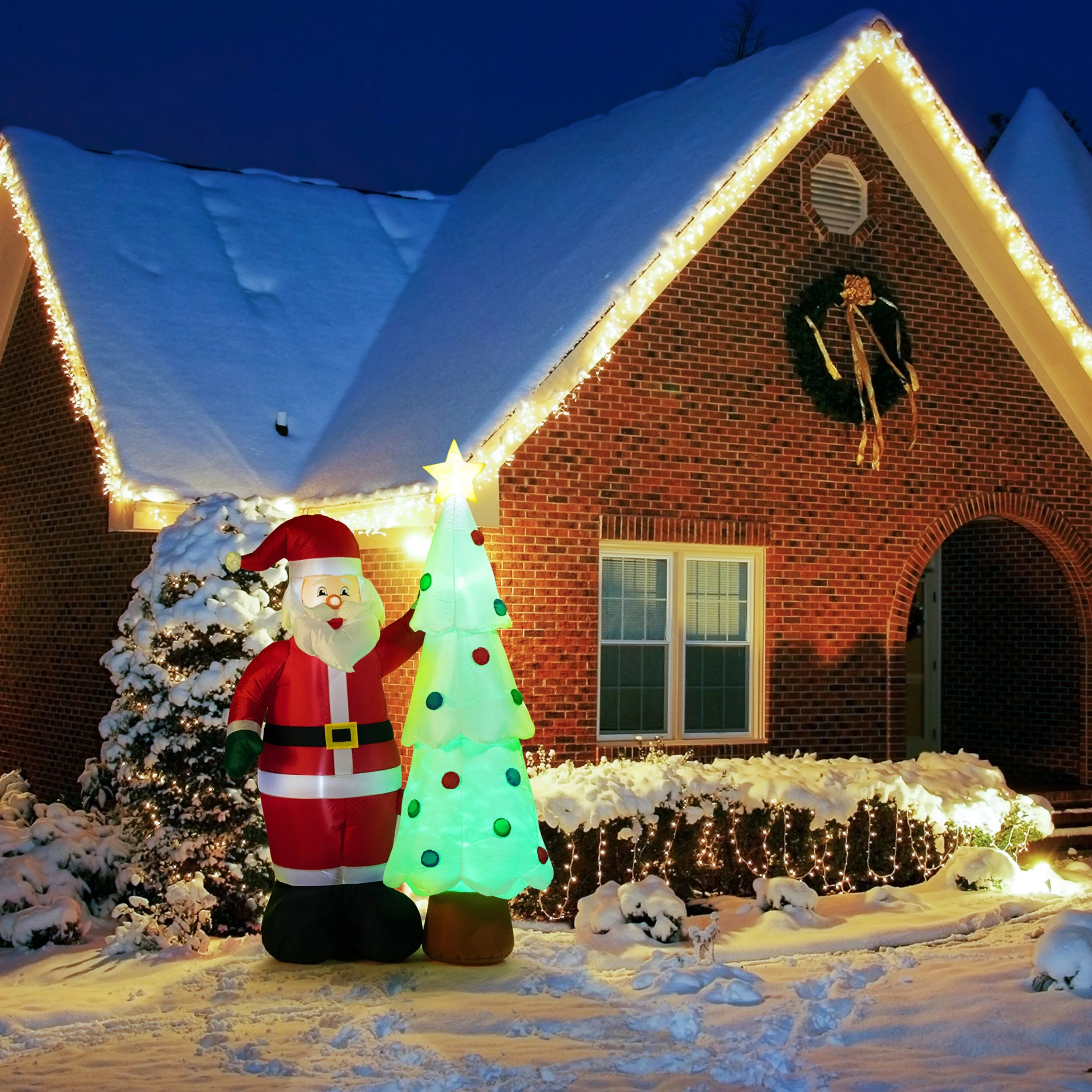 7 ft. Outdoor Lit Inflatable - Santa and Tree