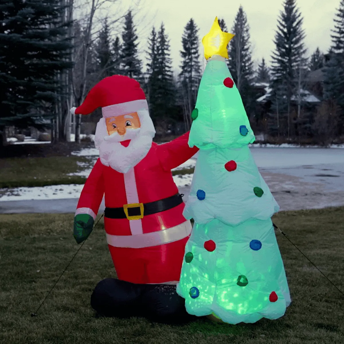 7 ft. Outdoor Lit Inflatable - Santa and Tree