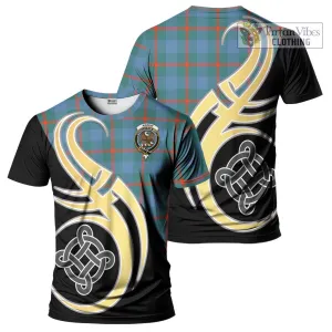 Agnew Ancient Tartan T-Shirt with Family Crest and Celtic Symbol Style