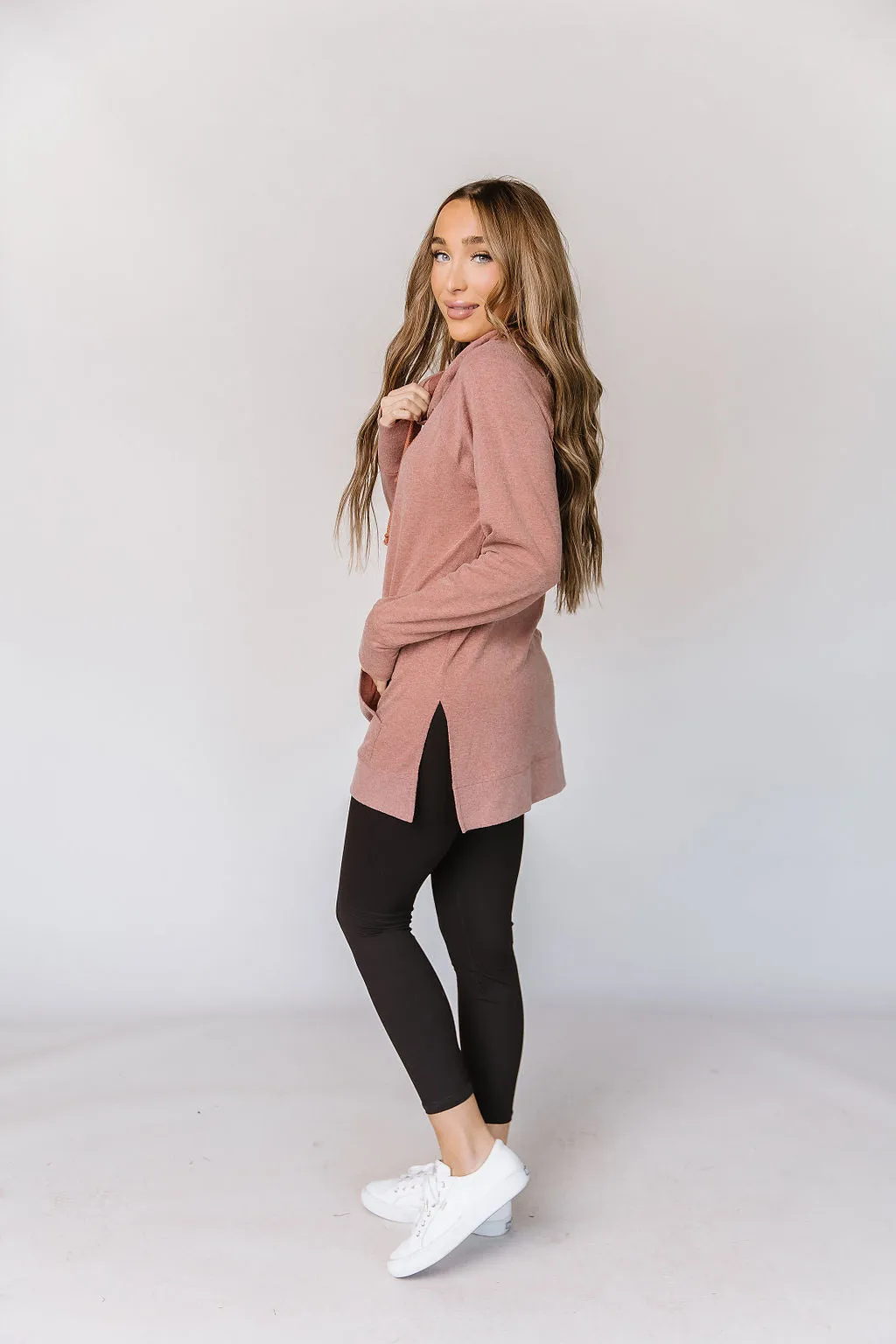 Ampersand Avenue Side Slit Hoodie in Sienna