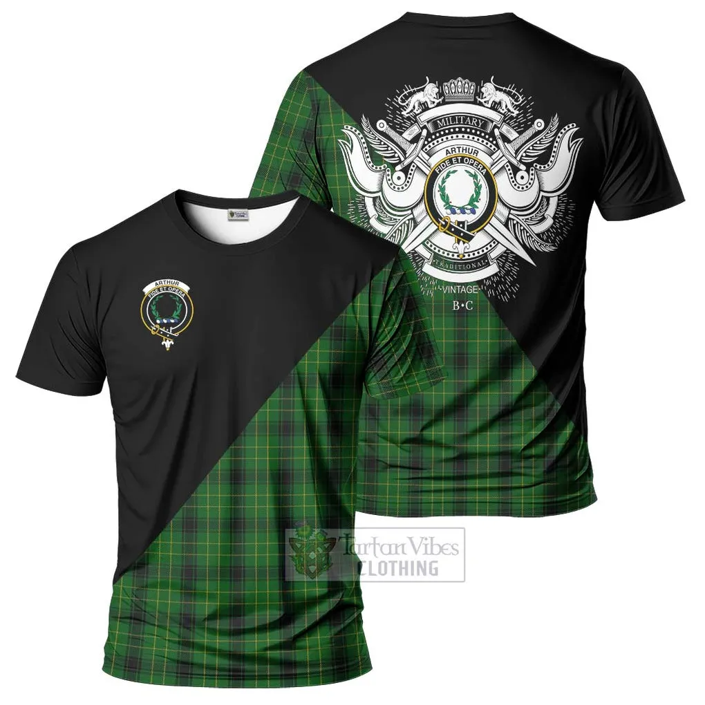 Arthur Highland Tartan T-Shirt with Family Crest and Military Logo Style