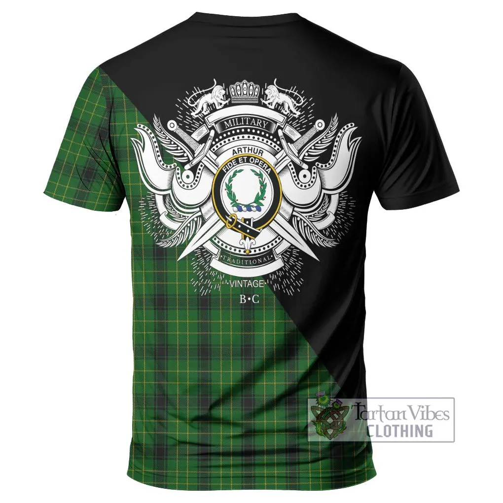 Arthur Highland Tartan T-Shirt with Family Crest and Military Logo Style