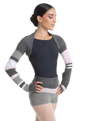 Asymmetrical Stripe Long Sleeve Ballet Shrug (Dark Grey)