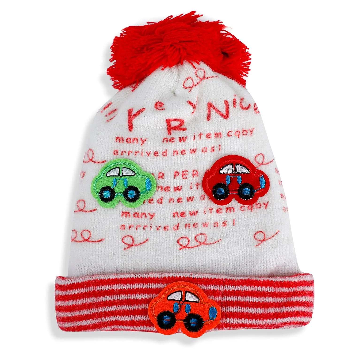 Baby Moo Car Pom Pom Breathable Beanie Warm Knitted Woollen Cap - Red