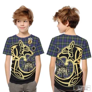 Baird Modern Tartan Kid T-Shirt with Family Crest Celtic Wolf Style