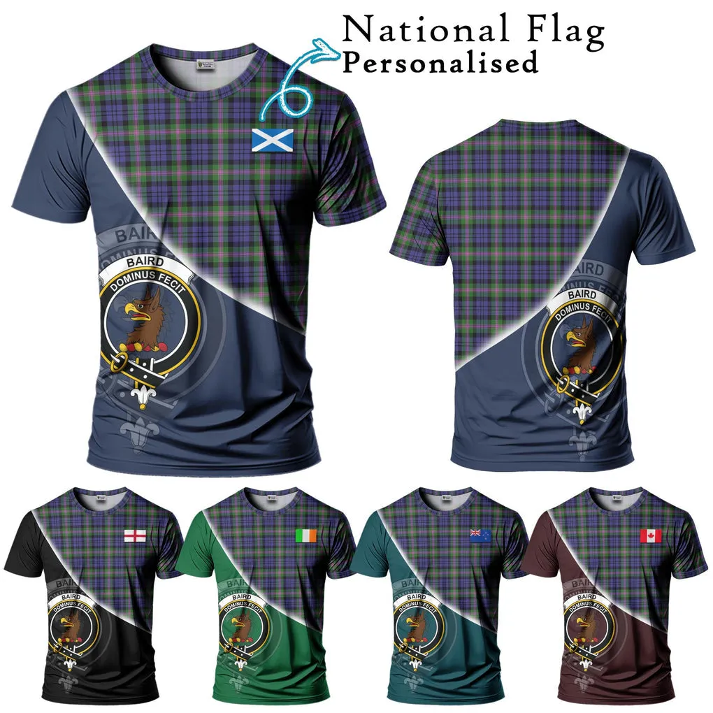 Baird Modern Tartan T-Shirt with Personalised National Flag and Family Crest Half Style