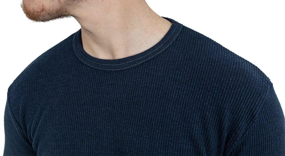 Blue Black Organic Cotton Blend Waffle Stitch Thermal Shirt