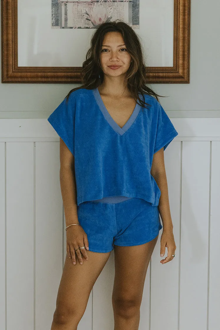 Boxy V-Neck Tee - Royal Blue Terrycloth