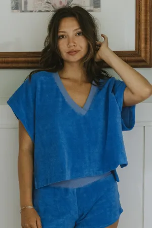 Boxy V-Neck Tee - Royal Blue Terrycloth