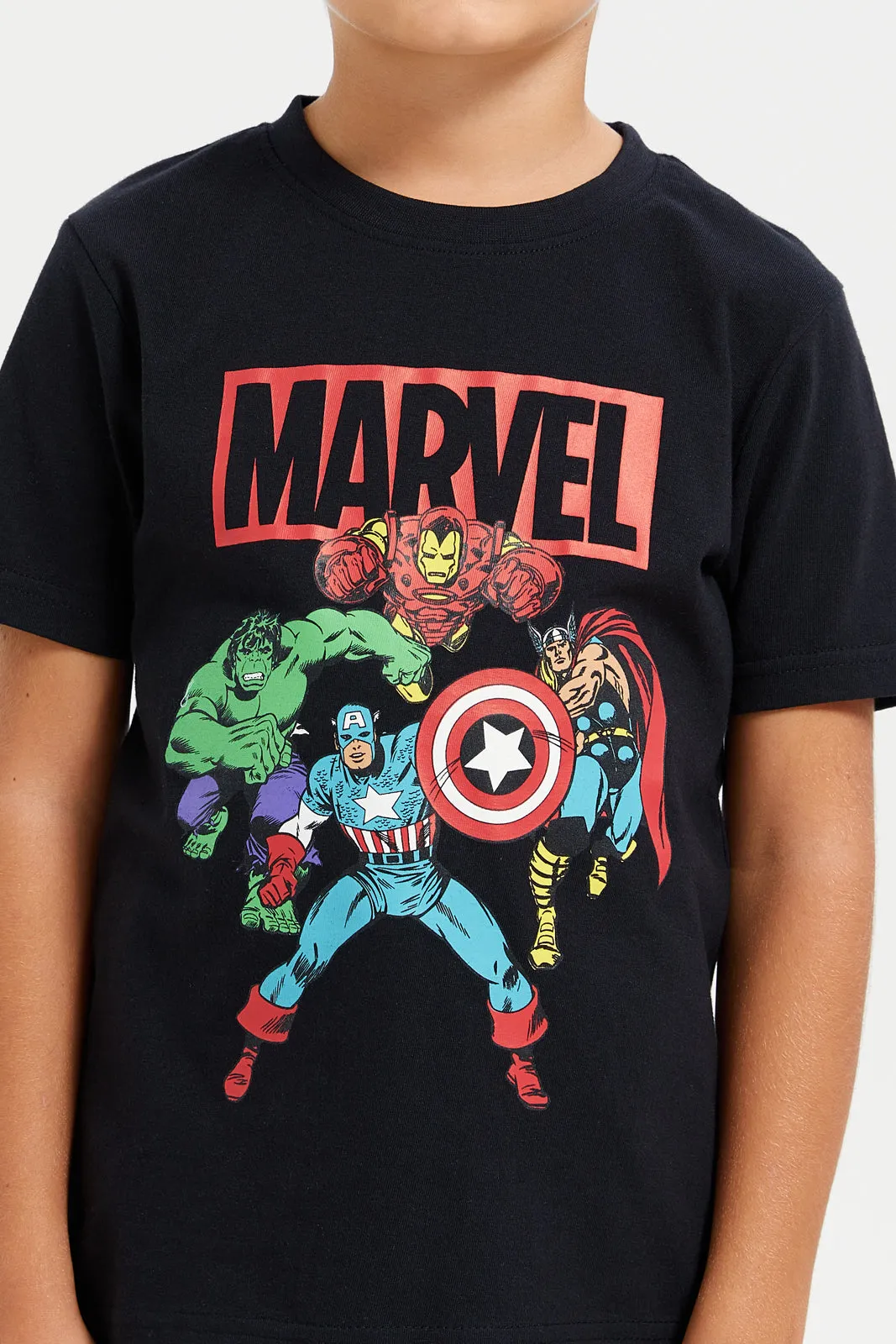 Boys Black And White Marvel T-Shirt Set (Pack Of 2)