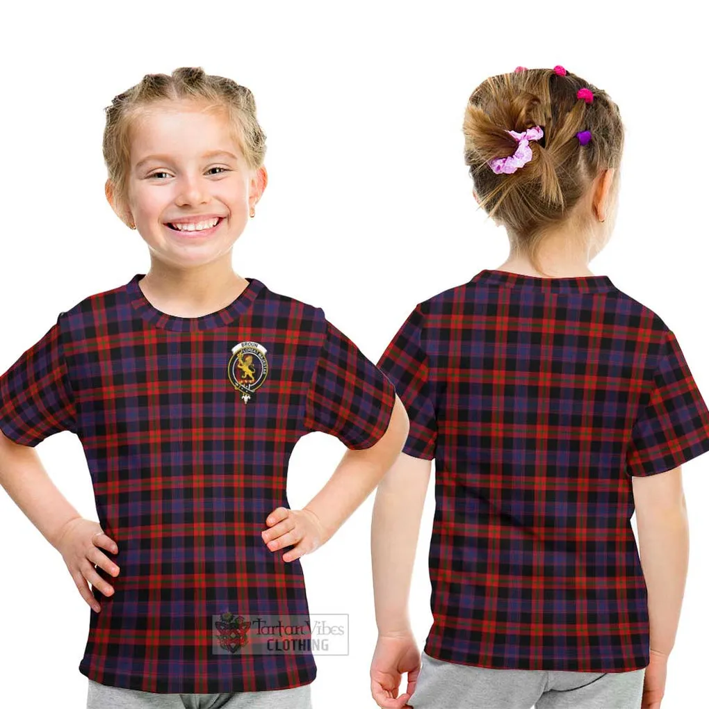 Broun Modern Tartan Kid T-Shirt with Family Crest