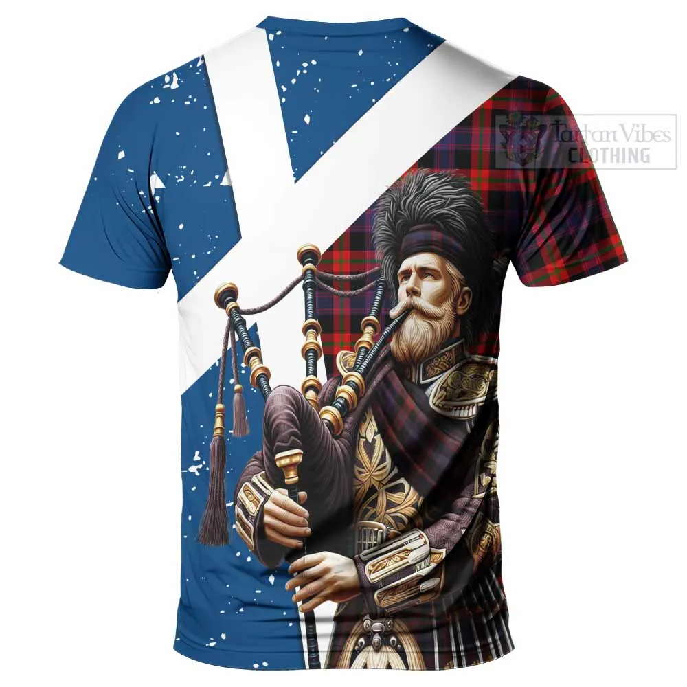 Brown (Broun) Tartan T-Shirt with Family Crest Scottish Bagpiper Vibes