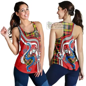 Buchanan Modern Tartan Women's Racerback Tanks with Epic Bagpipe Style