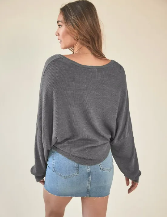 Charcoal Grey Atlas Notch Long Sleeve Top