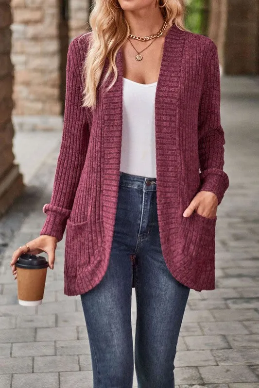 Chasing You - Wine Red Casual Patchwork Long Sleeved Cardigan