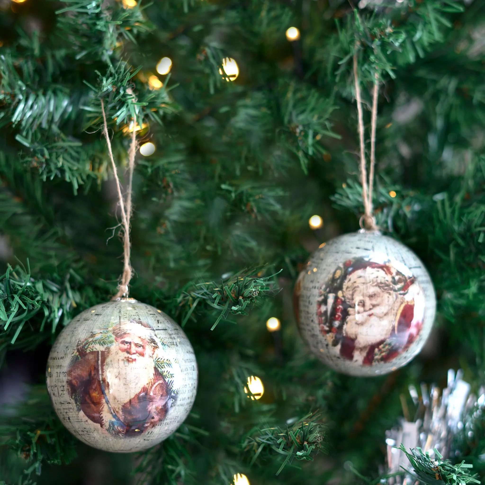 Christmas Baubles Antique Santa Set of 6