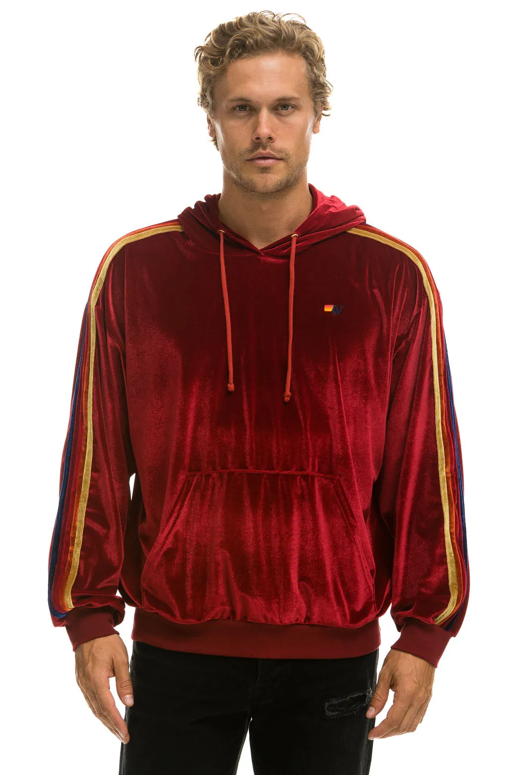 CLASSIC VELVET RELAXED PULLOVER HOODIE - RED