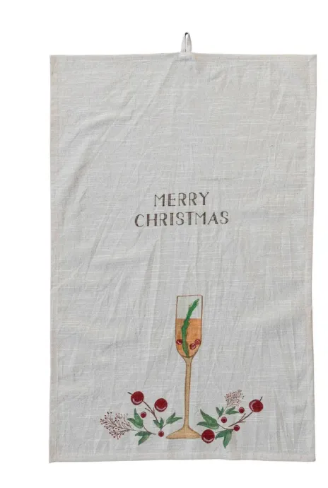 Cotton Slub Printed Tea Towel w/ Holiday Cocktail