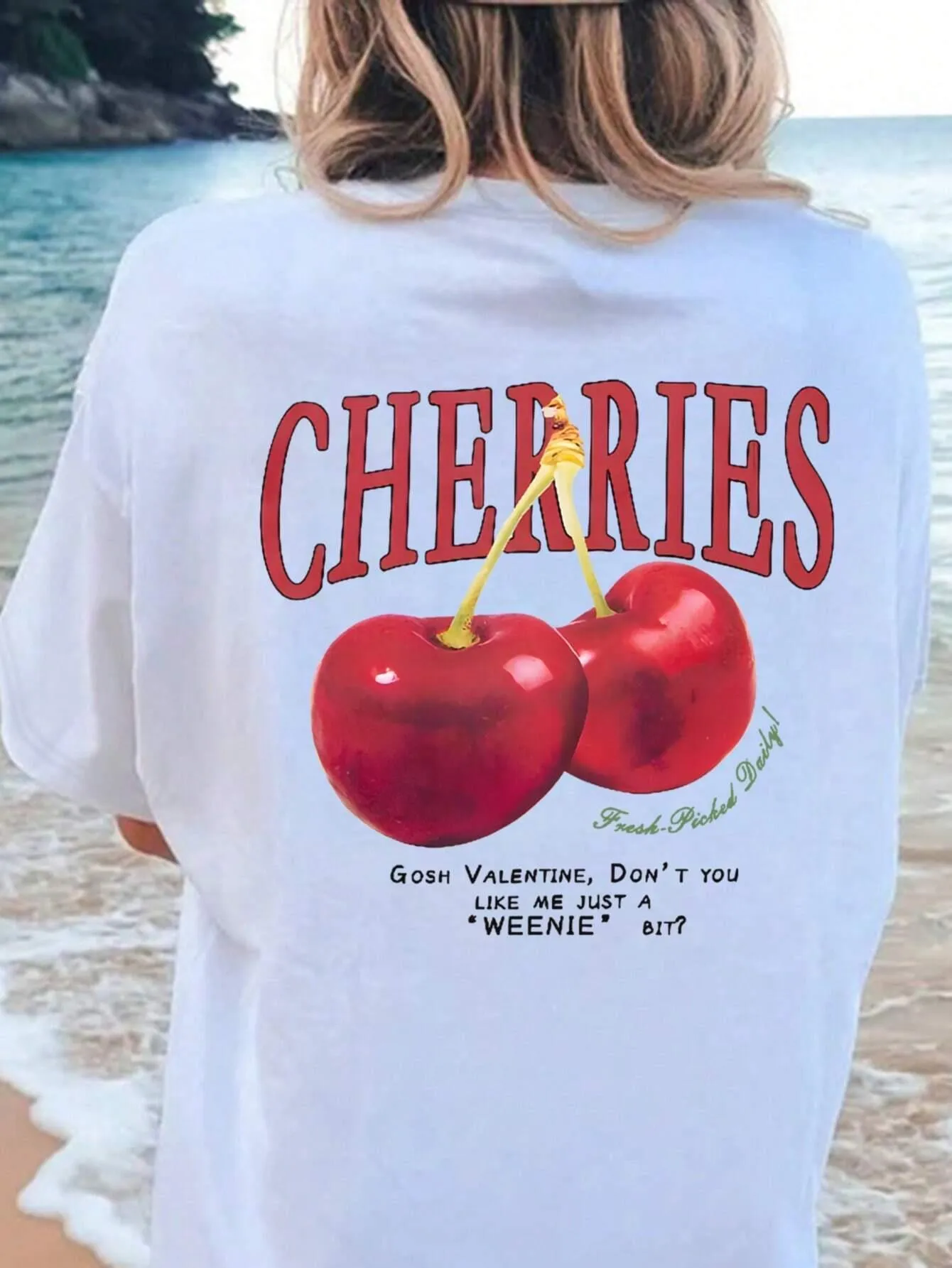 Cotton Women T-shirt Red Cherries Printed Tees Summer