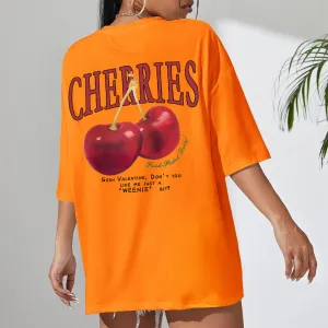 Cotton Women T-shirt Red Cherries Printed Tees Summer