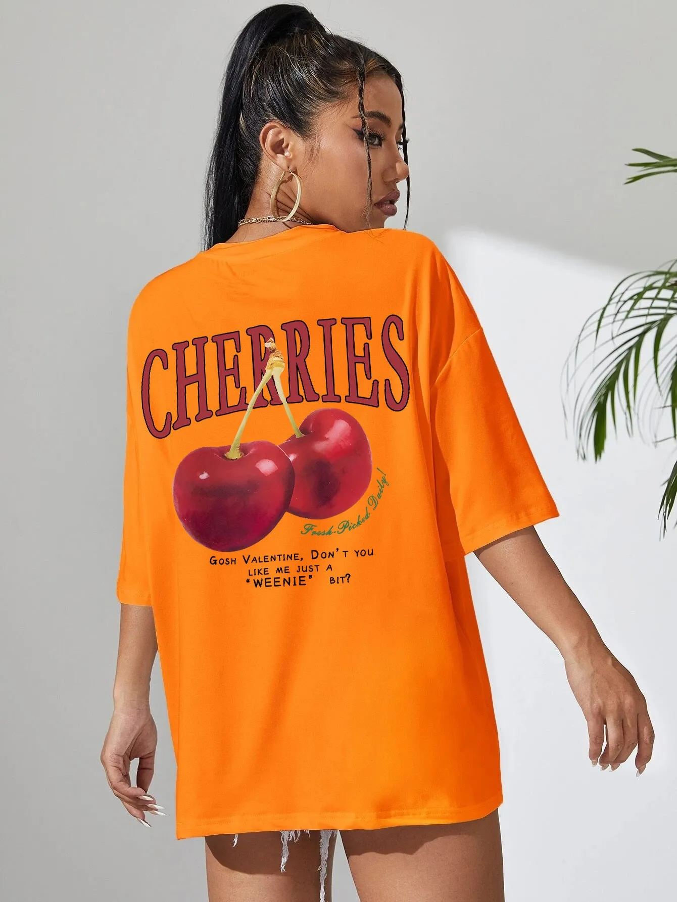 Cotton Women T-shirt Red Cherries Printed Tees Summer