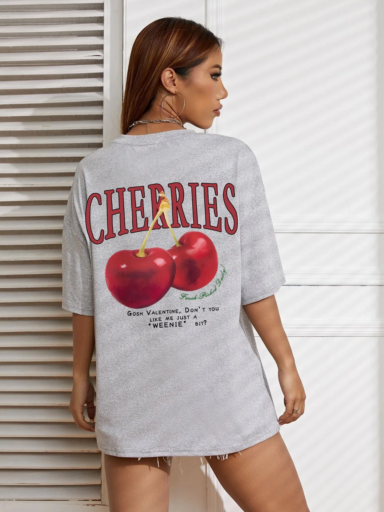 Cotton Women T-shirt Red Cherries Printed Tees Summer