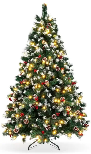 cozy 6FT Artificial Christmas Tree W/ 800 Tips, Holiday Xmas Tree for Indoor Outdoor Decor, Fir Christmas Tree with Metal Base - Green 6'LED