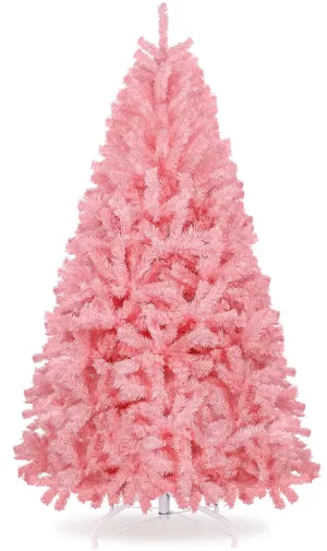 cozy 6FT Artificial Christmas Tree W/ 800 Tips, Holiday Xmas Tree for Indoor Outdoor Decor, Fir Christmas Tree with Metal Base - Green 6'Pink