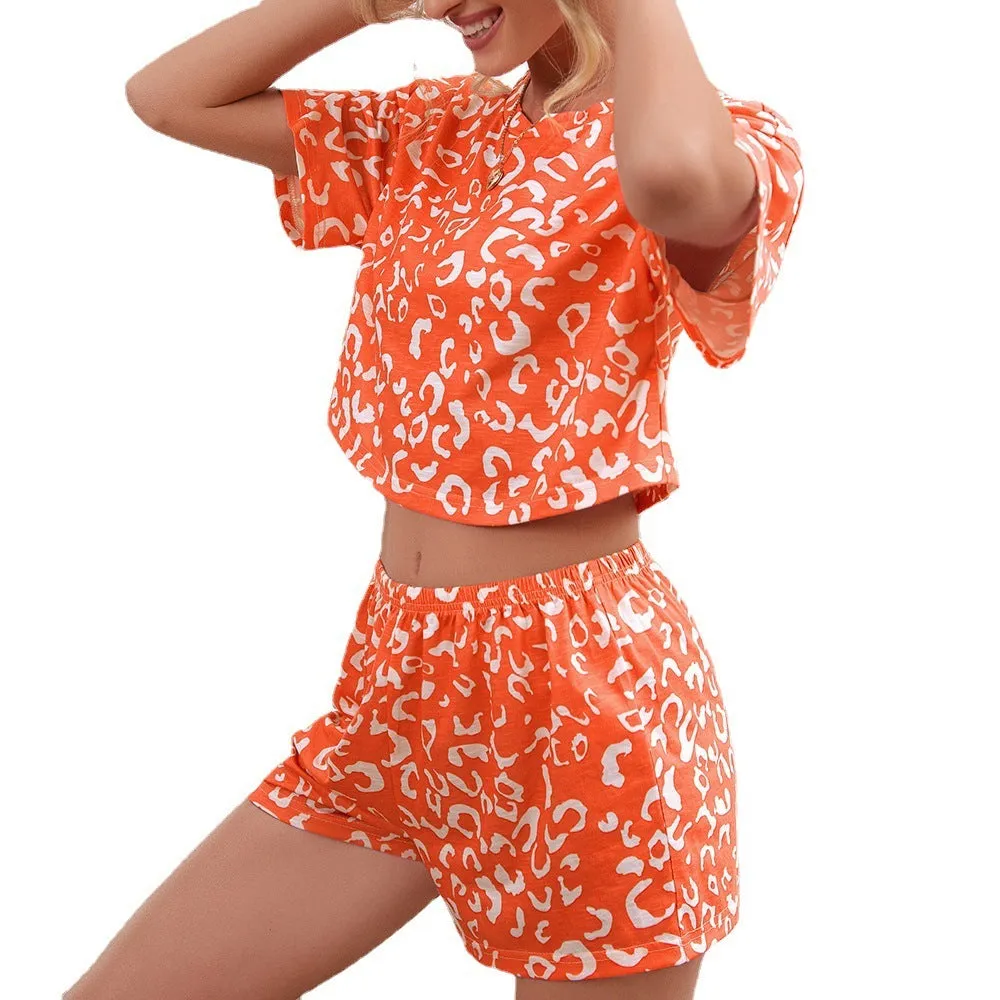 Cropped Navel Short-sleeved Tops And Shorts Loungewear Suit Women