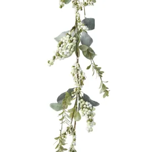 Decoris 1.3m Green Garland with Glitter & White Berries