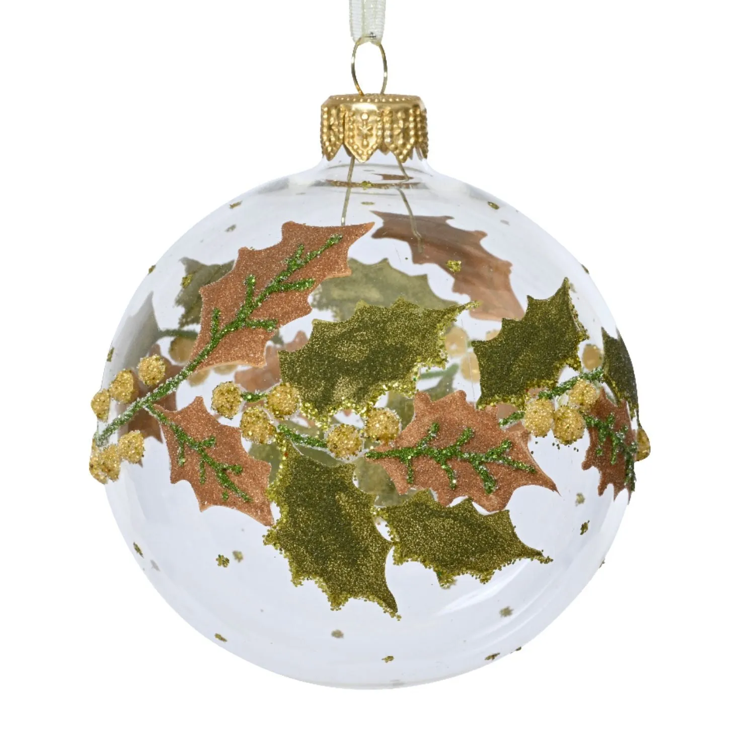 Decoris 8cm Transparent Autumn Leaves Glass Bauble - 053371