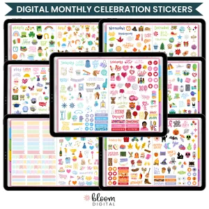 Digital Sticker Pack, Monthly Celebration Stickers