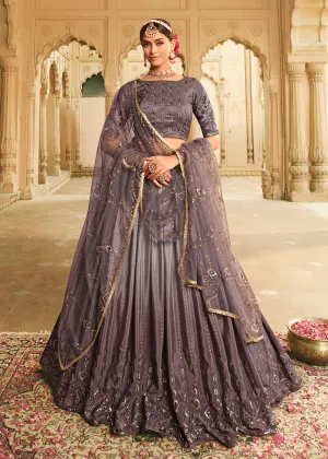 Dusty Purple Multi Color Sequins Festive Lehenga Choli