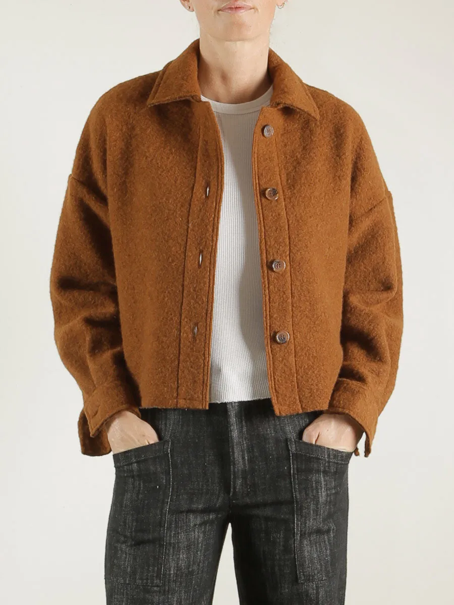 Esme Crop Shirt Jacket in Italian Wool - Chestnut