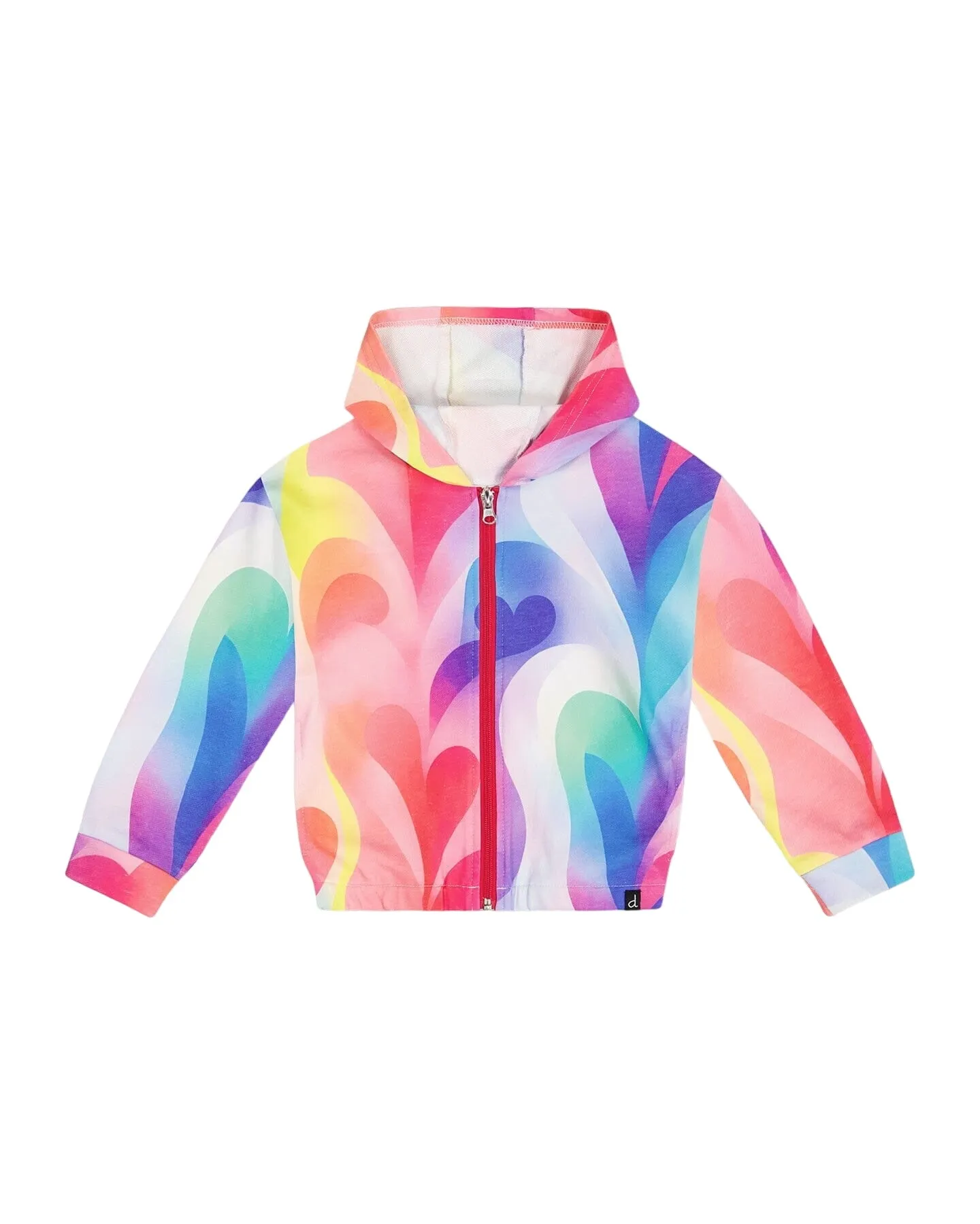 French Terry Hooded Cardigan Printed Rainbow Heart