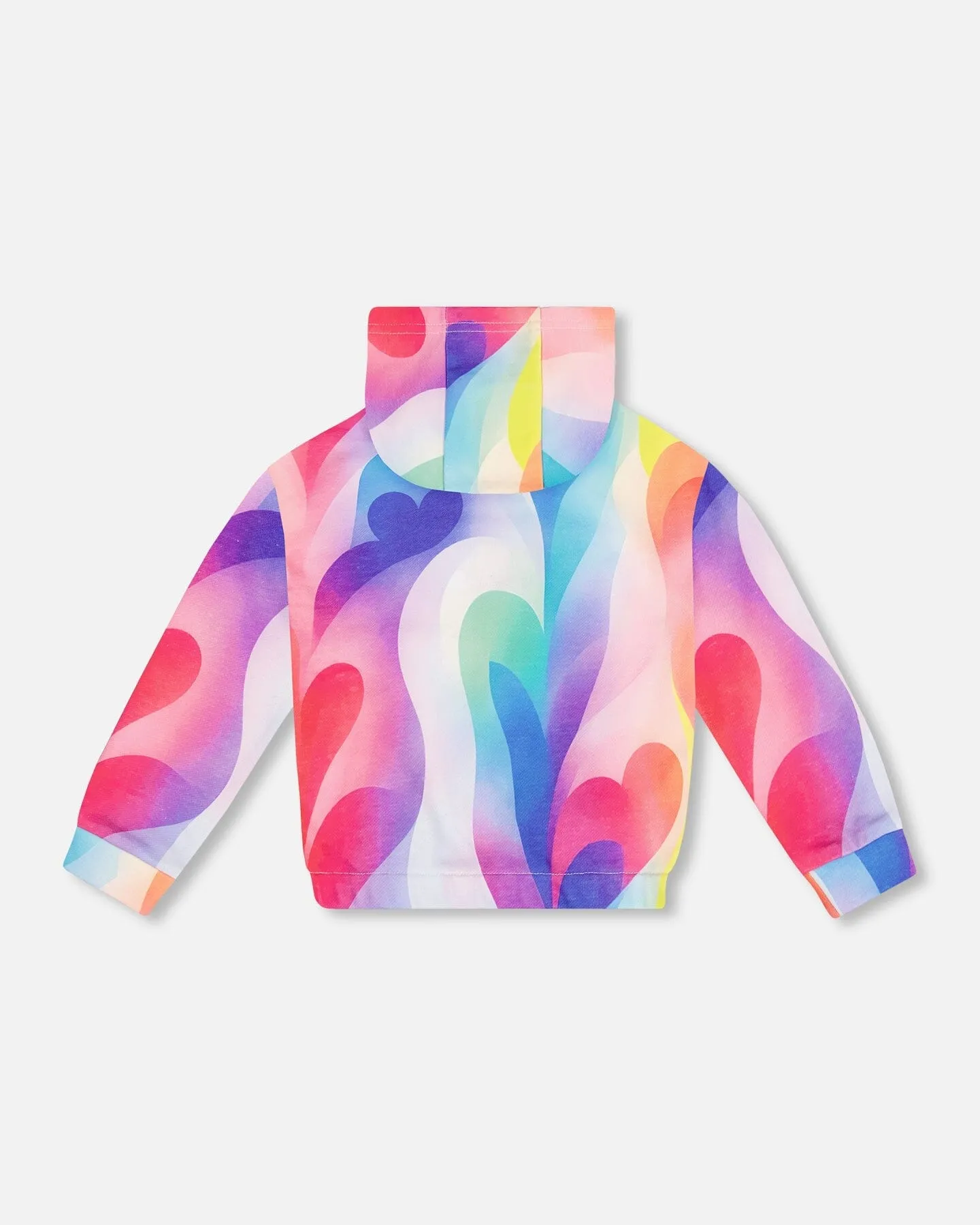 French Terry Hooded Cardigan Printed Rainbow Heart