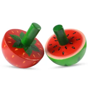 Fruit Themed Wooden Hand Spinning Tops – Watermelon & Strawberry (Set of 2)