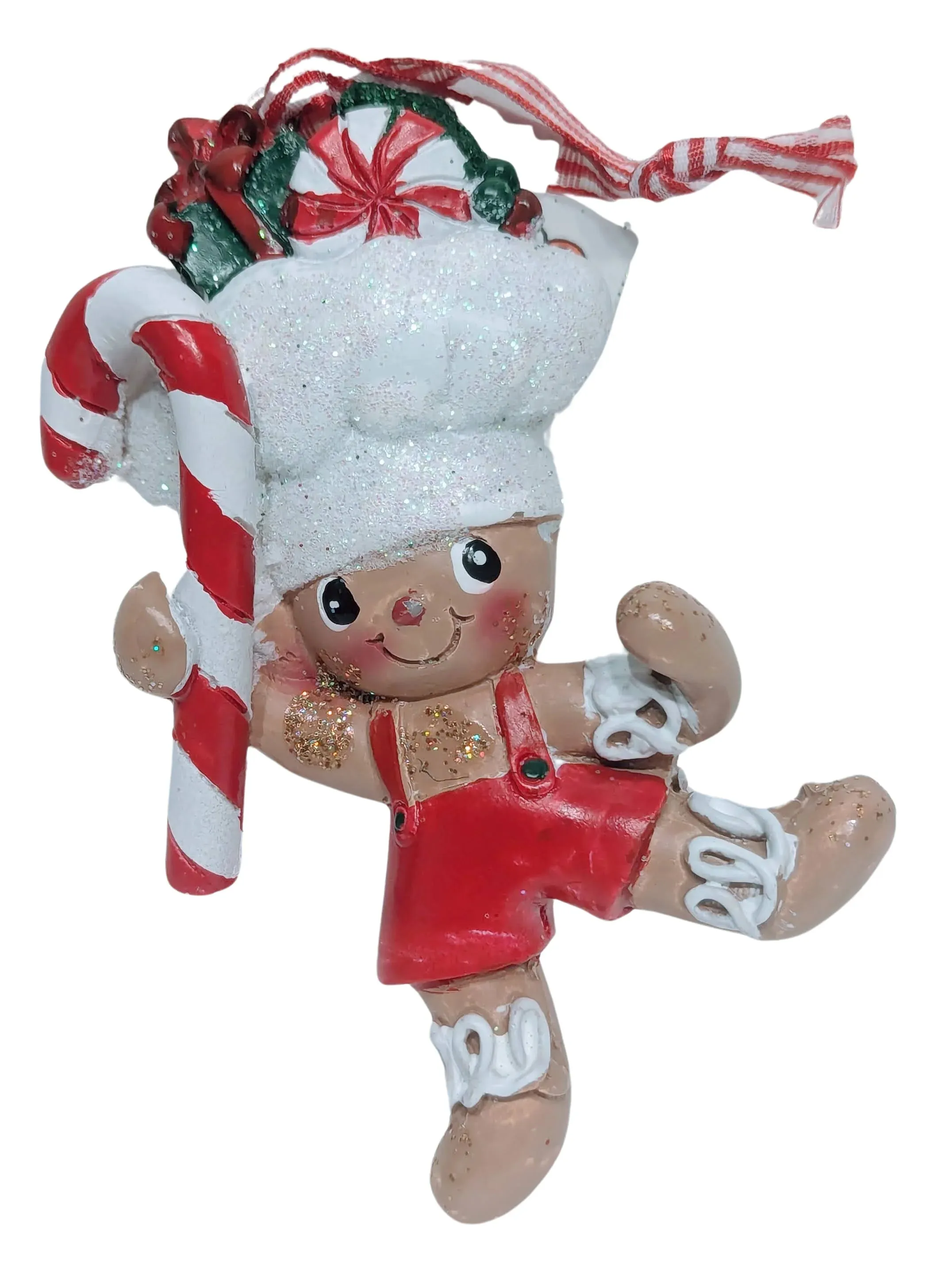 Gingerbread Boy Baker Ornament with Candy Canes