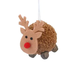 Gisela Graham Wool Pompom Reindeer Hanging Decoration