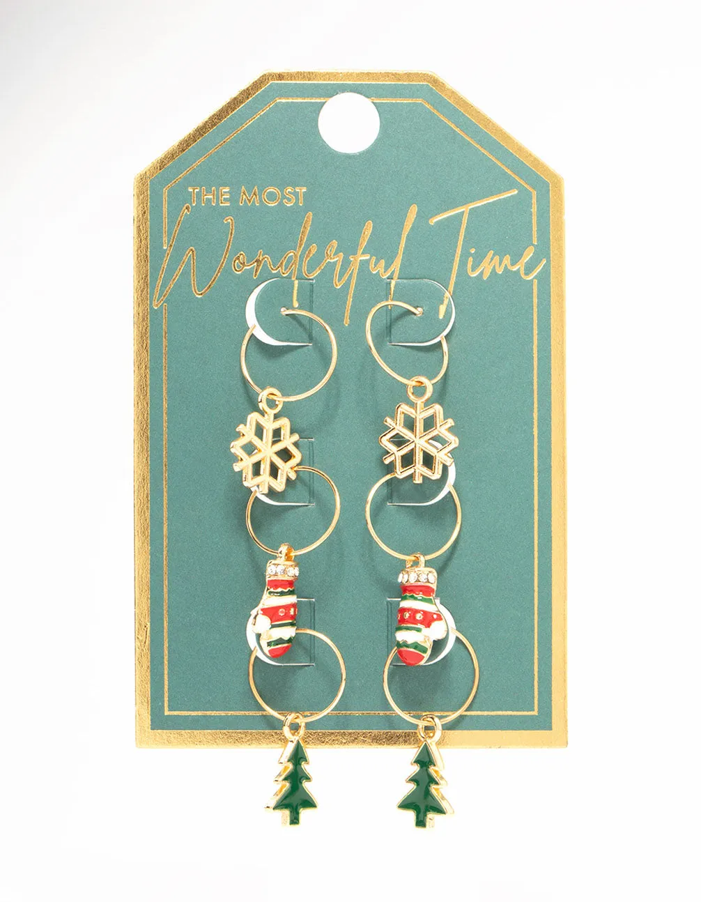 Gold, Green & Red Sleeper Earrings 3-Pack