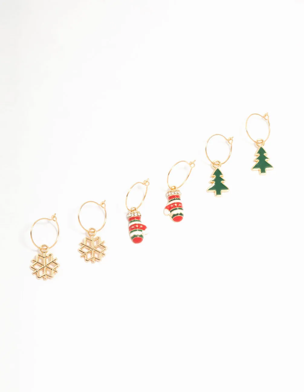 Gold, Green & Red Sleeper Earrings 3-Pack