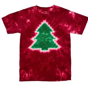 Green Tree on Red Youth tie dye t-shirt