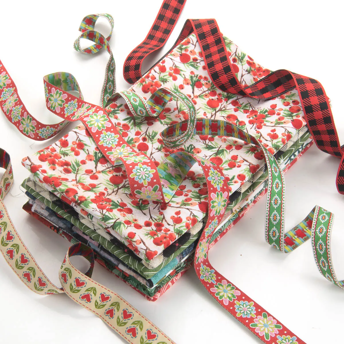 Holiday Fabrics and Ribbons Green Bundle