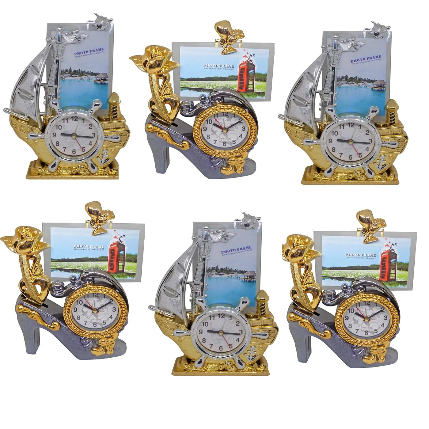 IYAAN Set of 6 Desk Table Clock with Photo Frame for Study Table Birthday Gift Item for Kids 45 Grams Pack of 1