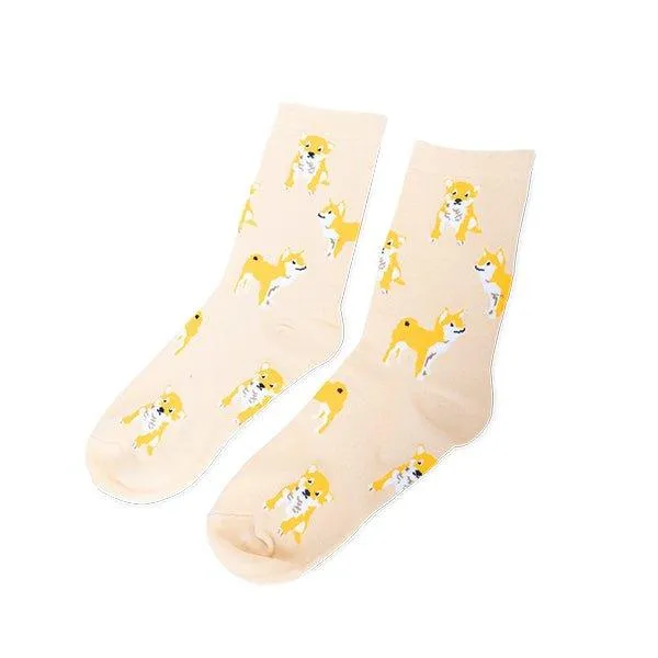 Japan style flower dog orange cat cotton socks