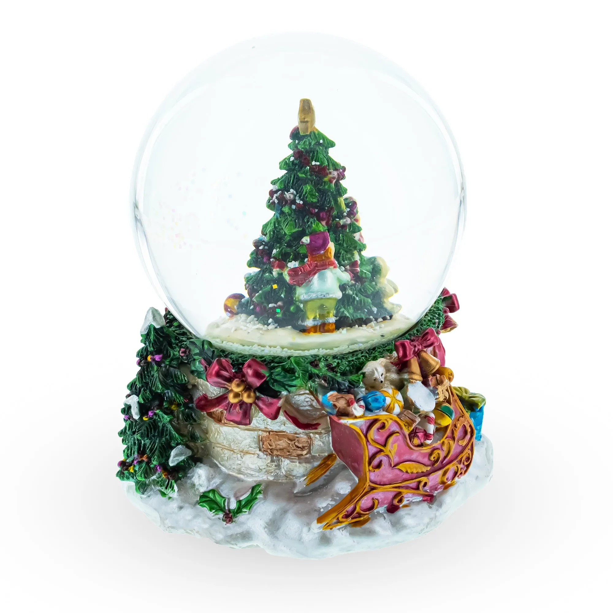 Joyful Children Adorning Christmas Tree: Musical Water Snow Globe