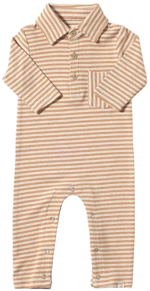 Kingston Polo Romper, Pumpkin/Beige