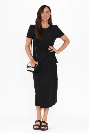 Kitt Black Cotton Stretch Tie Dress